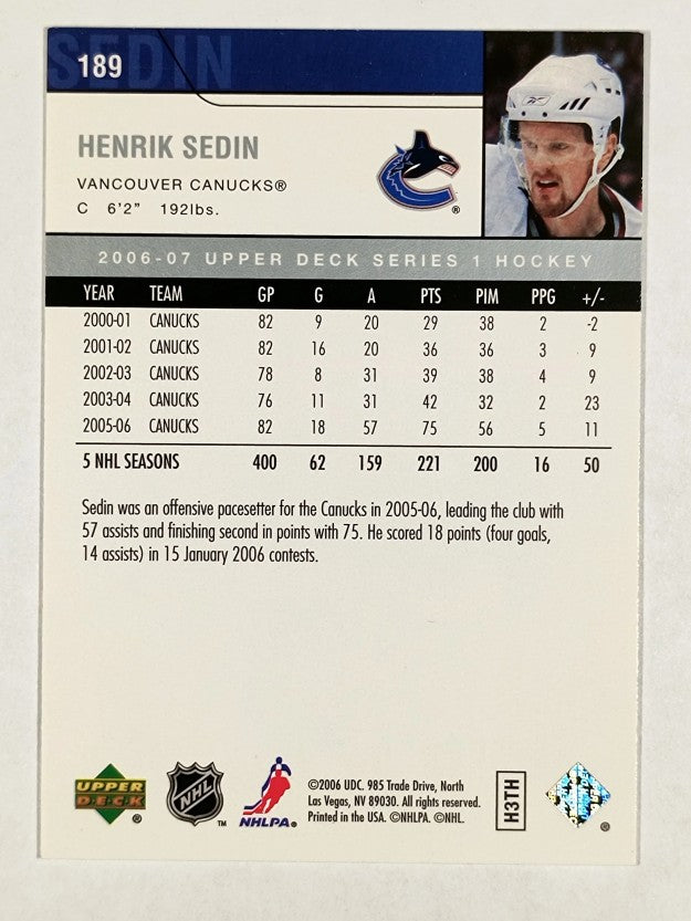 2006-07 Upper Deck #189 Henrik Sedin