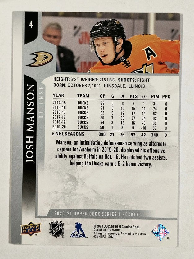 2020-21 Upper Deck #4 Josh Manson