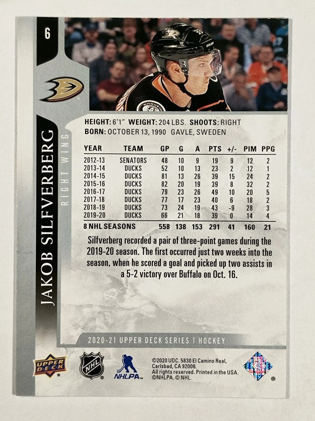 2020-21 Upper Deck #6 Jakob Silfverberg