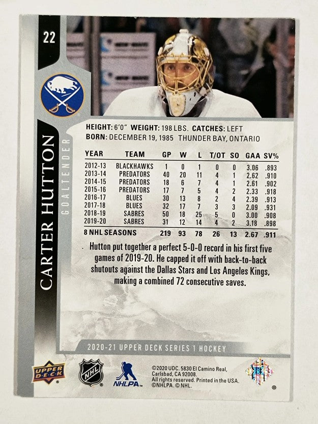 2020-21 Upper Deck #22 Carter Hutton