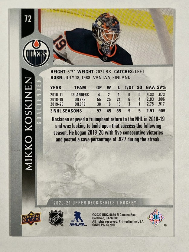 2020-21 Upper Deck #72 Mikko Koskinen