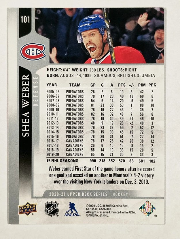 2020-21 Upper Deck #101 Shea Weber