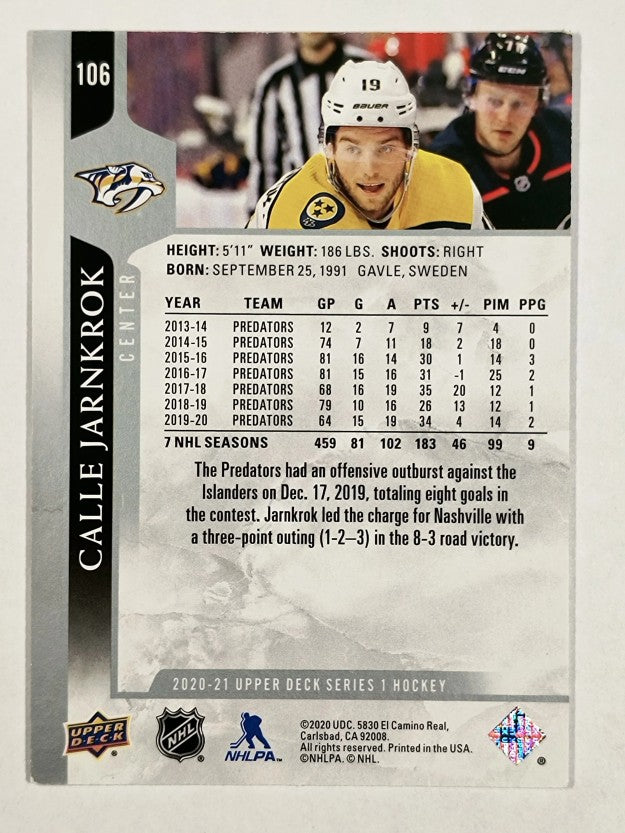 2020-21 Upper Deck #106 Calle Jarnkrok
