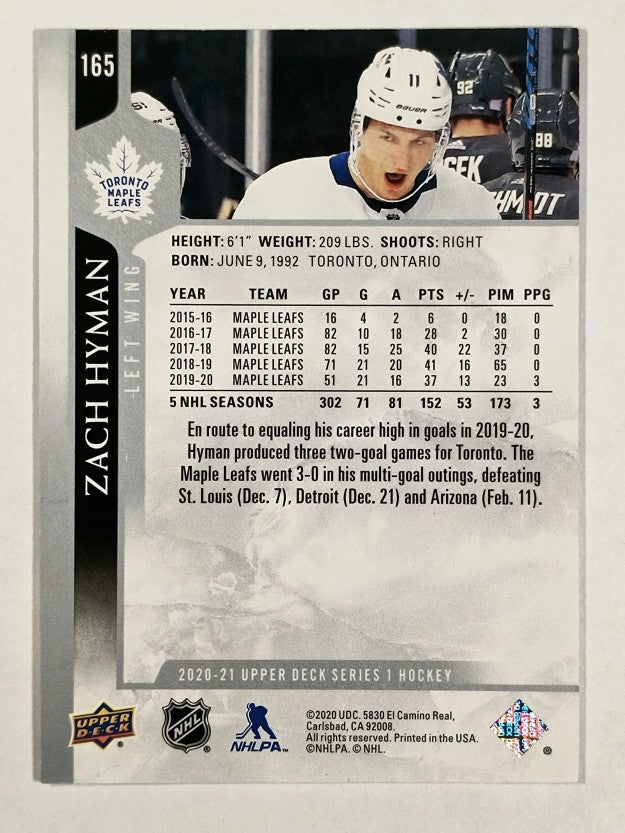 2020-21 Upper Deck #165 Zach Hyman