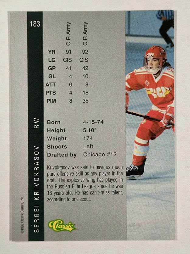 1992 Classic Four Sport #183 Sergei Krivokrasov