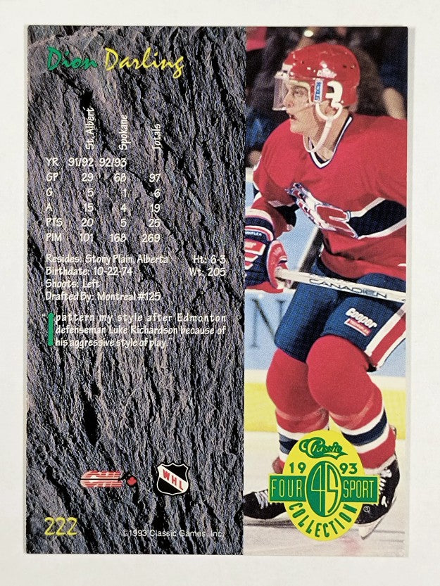 1993 Classic Four Sport #222 Dion Darling