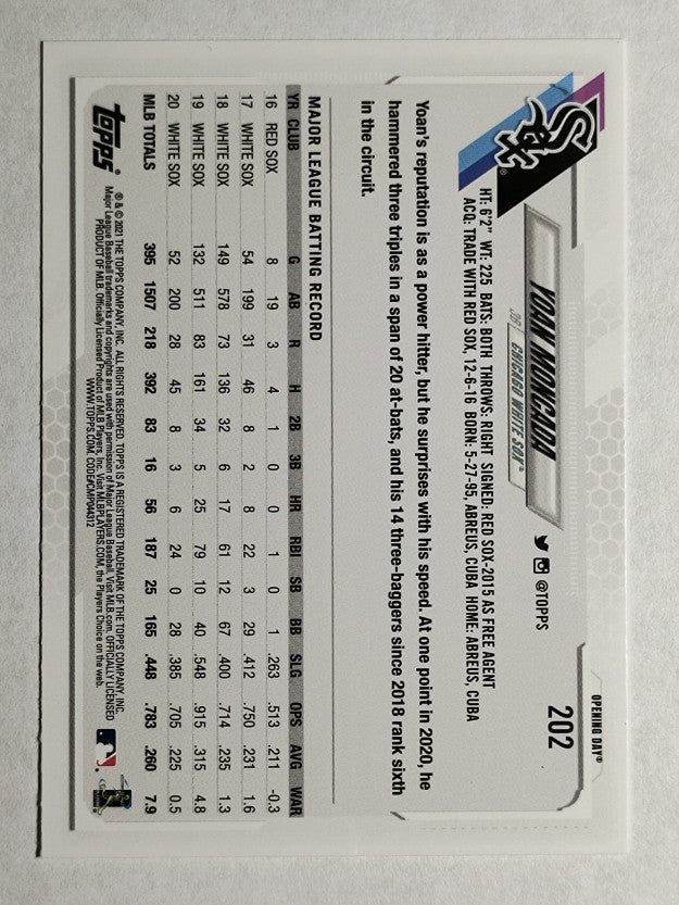 2021 Topps Opening Day #202 Yoan Moncada