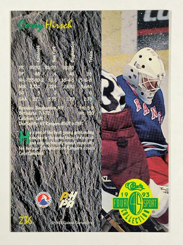 1993 Classic Four Sport #236 Corey Hirsch