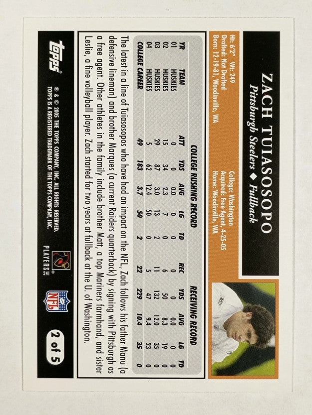 2005 Topps Factory Set Rookie Bonus #S2 Zach Tuiasosopo