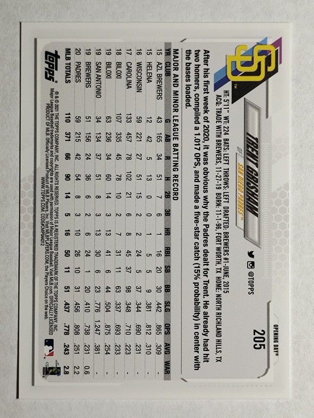 2021 Topps Opening Day #205 Trent Grisham