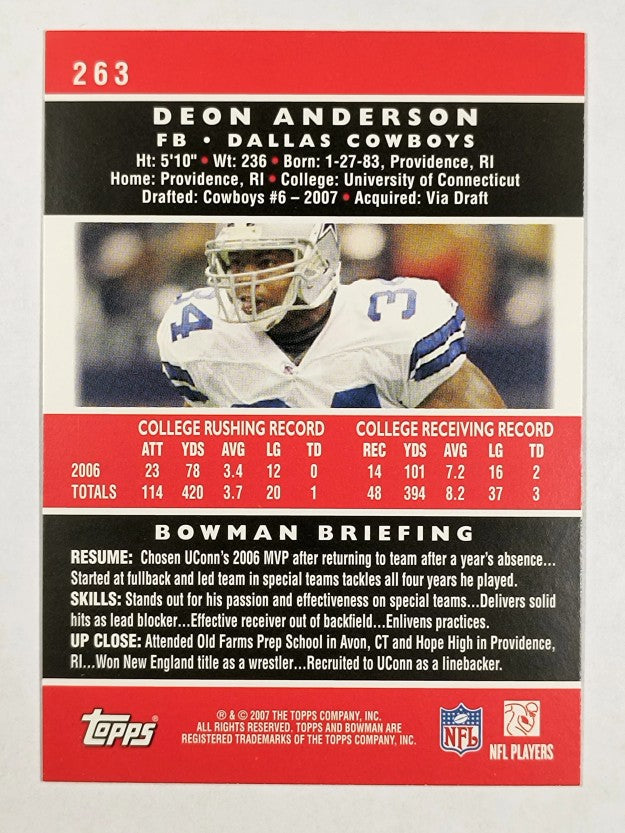 2007 Bowman #263 Deon Anderson RC