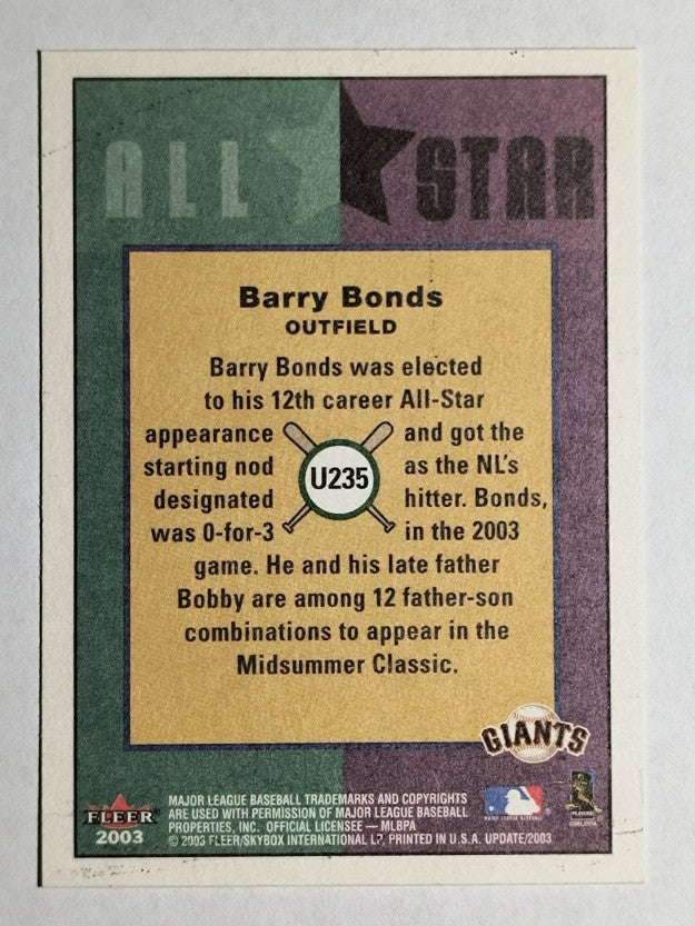 2003 Fleer Tradition Update #235 Barry Bonds AS