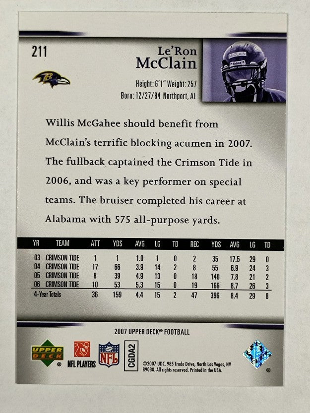 2007 Upper Deck Exclusive Edition Rookies #211 Le'Ron McClain