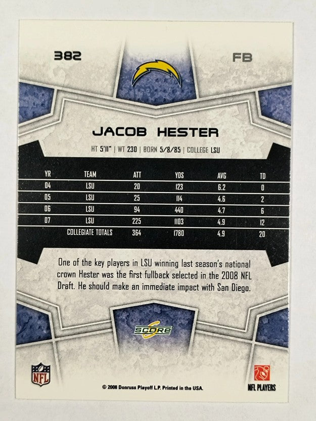 2008 Score #382 Jacob Hester RC