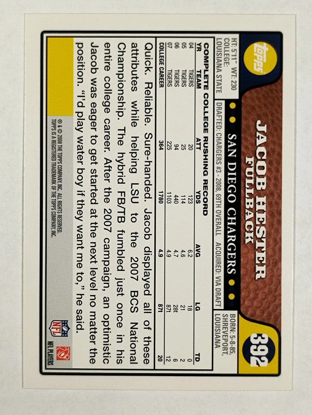 2008 Topps #392 Jacob Hester RC
