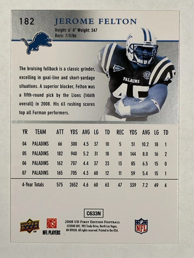 2008 Upper Deck First Edition #182 Jerome Felton RC