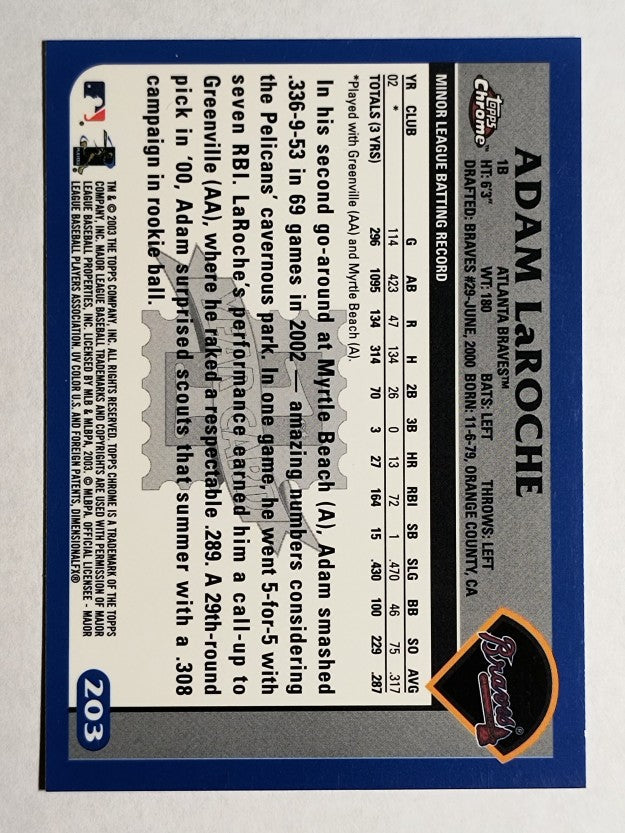 2003 Topps Chrome #203 Adam LaRoche FY