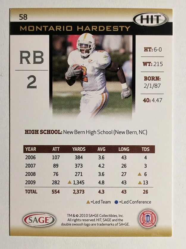 2010 SAGE HIT #58 Montario Hardesty