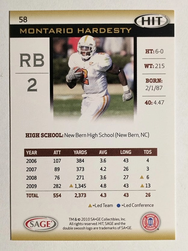 2010 SAGE HIT #58 Montario Hardesty