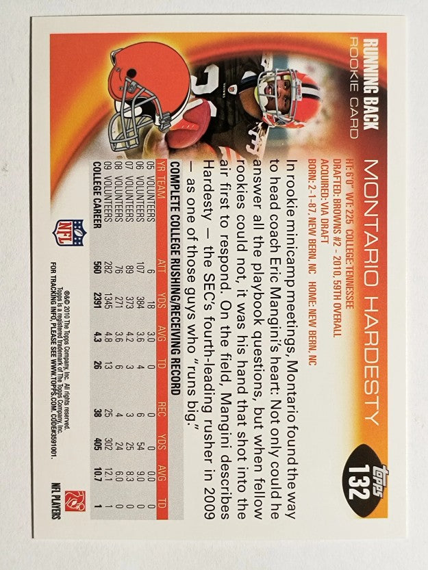 2010 Topps #132A Montario Hardesty RC/Rushing forward