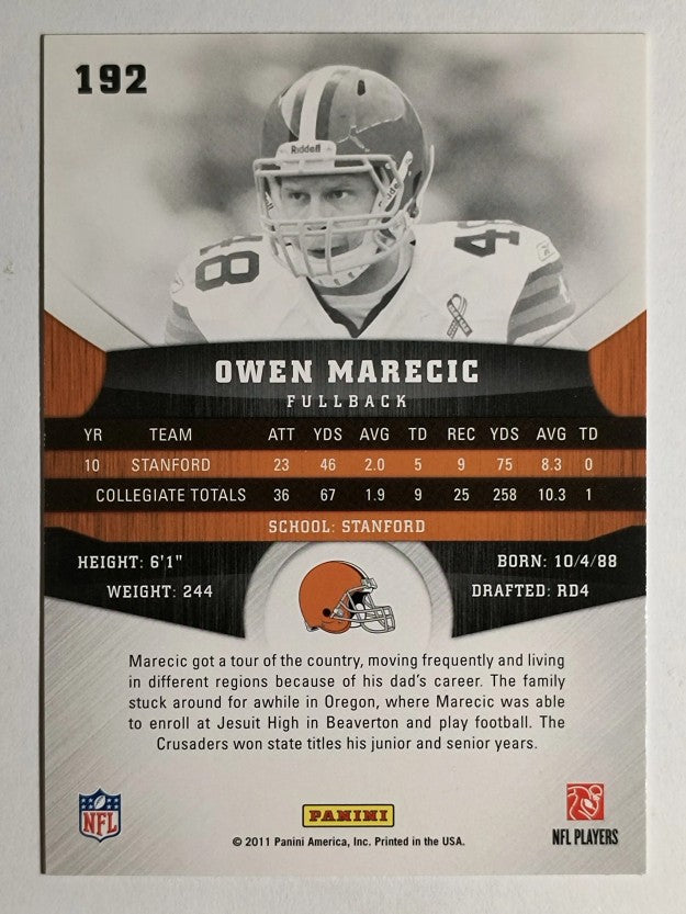 2011 Panini Gridiron Gear #192 Owen Marecic RC