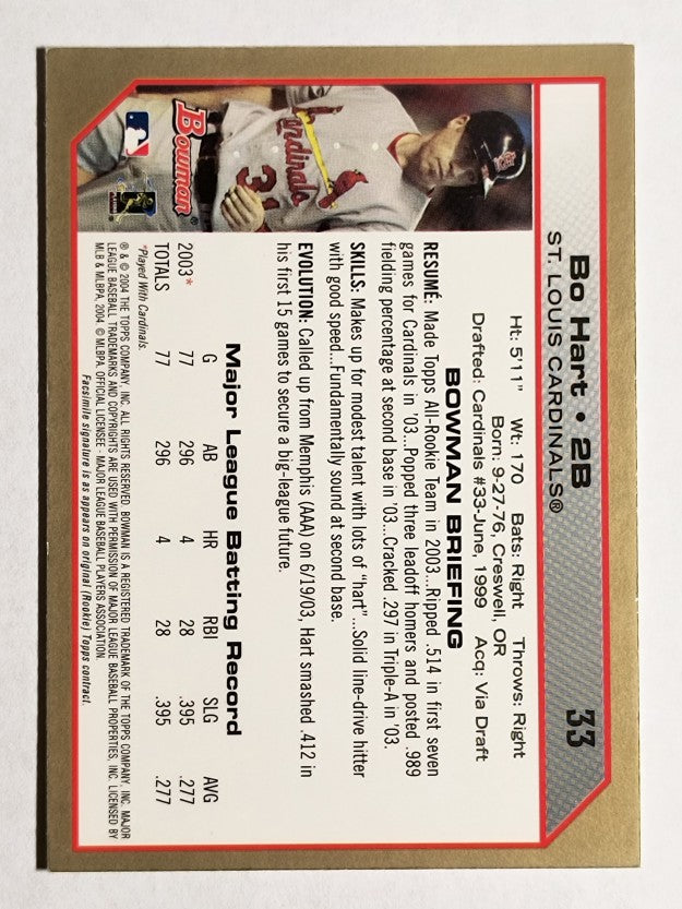 2004 Bowman Gold #33 Bo Hart