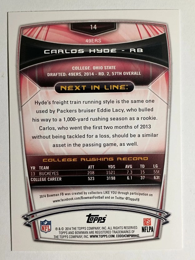 2014 Bowman #R14 Carlos Hyde RC