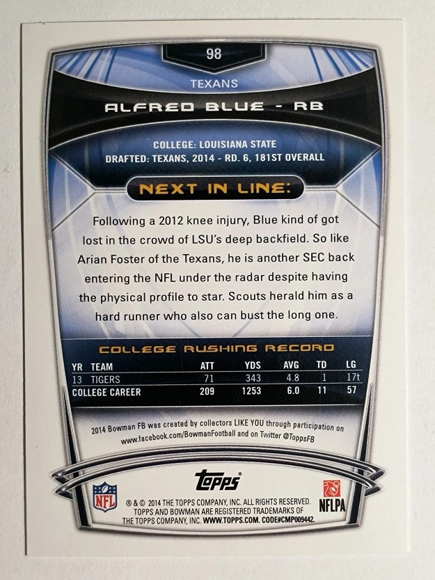 2014 Bowman #R98 Alfred Blue RC