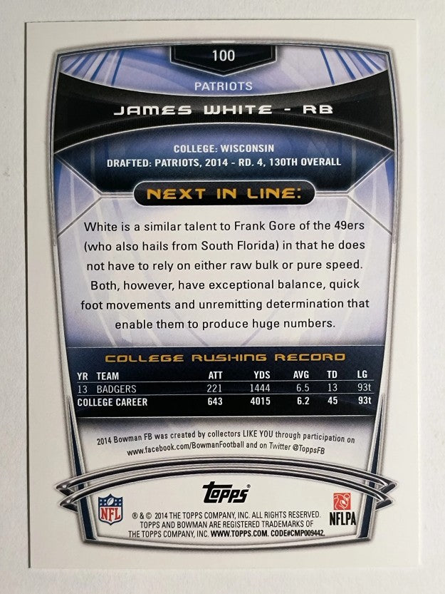 2014 Bowman #R100 James White RC