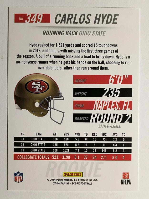 2014 Score #349 Carlos Hyde RC