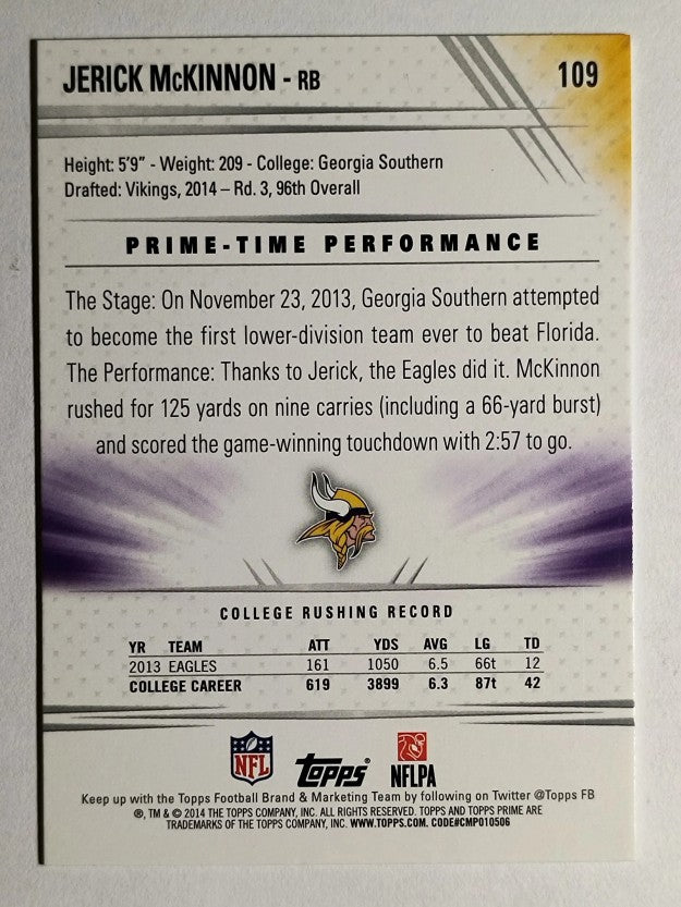 2014 Topps Prime #109 Jerick McKinnon RC
