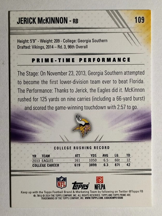 2014 Topps Prime #109 Jerick McKinnon RC