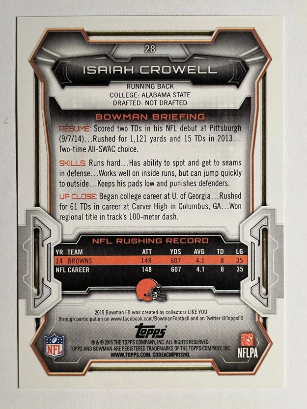 2015 Bowman #V28 Isaiah Crowell