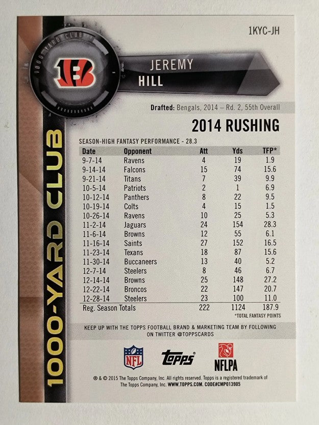 2015 Topps 1000 Yard Club #1KYCJH Jeremy Hill