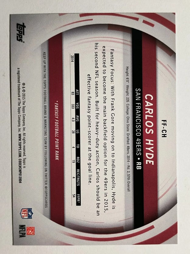2015 Topps Fantasy Focus #FFCH Carlos Hyde