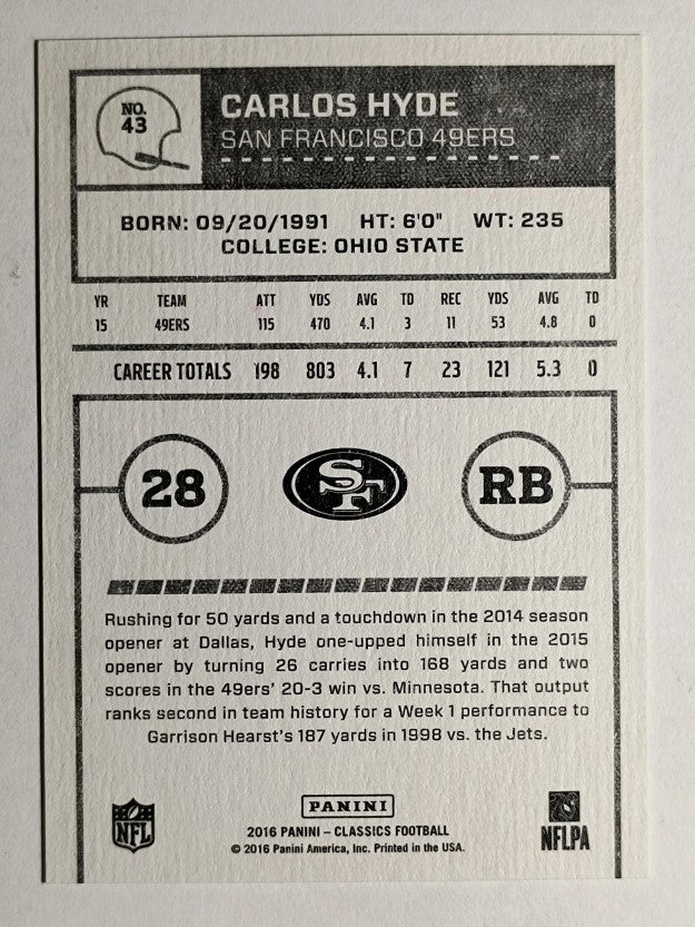 2016 Classics #43 Carlos Hyde