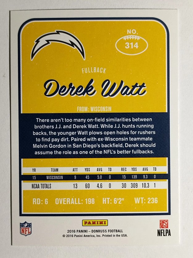 2016 Donruss #314 Derek Watt RC