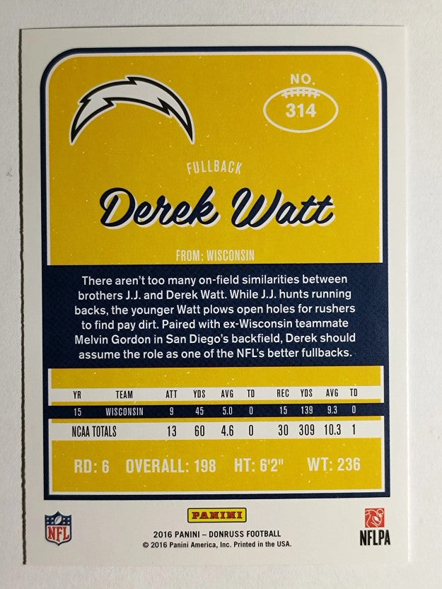 2016 Donruss #314 Derek Watt RC