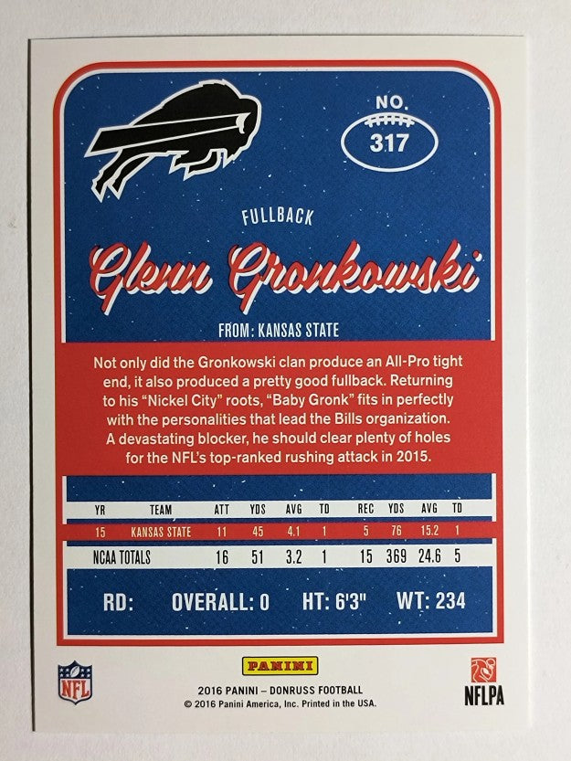 2016 Donruss #317 Glenn Gronkowski RC