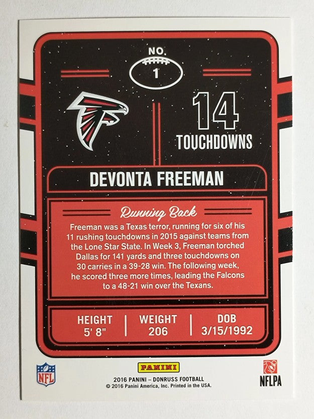 2016 Donruss Production Line Touchdowns #1 Devonta Freeman