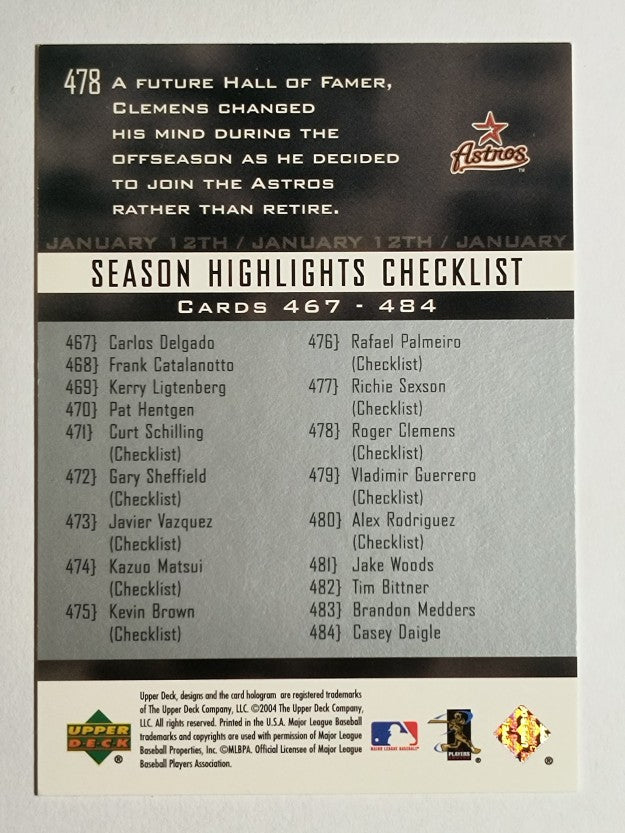 2004 Upper Deck #478 Roger Clemens SH CL