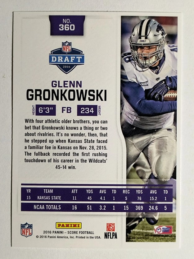 2016 Score #360 Glenn Gronkowski RC