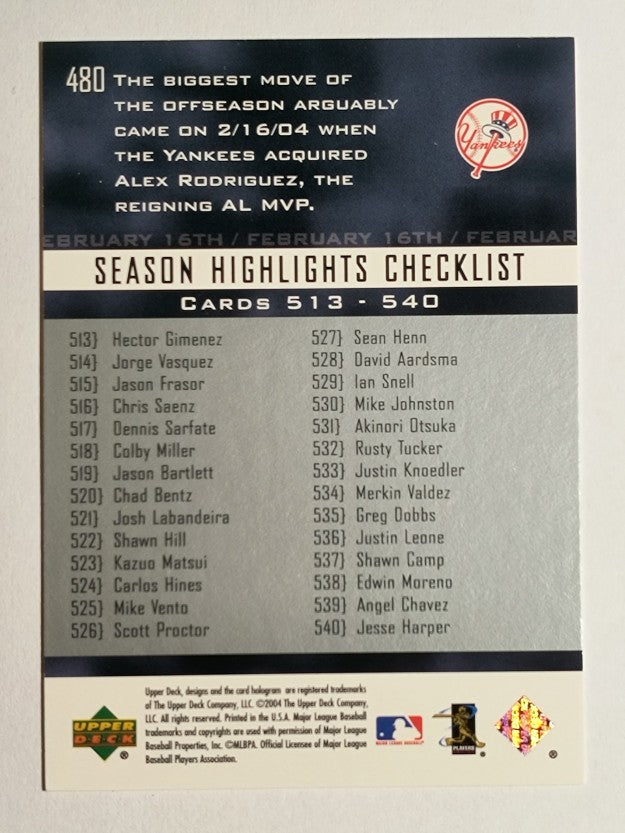 2004 Upper Deck #480 Alex Rodriguez SH CL