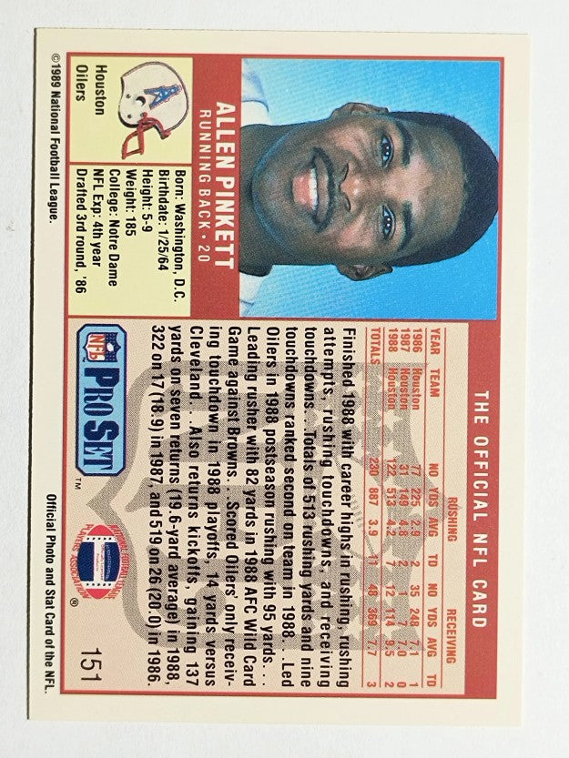 1989 Pro Set #151 Allen Pinkett RC
