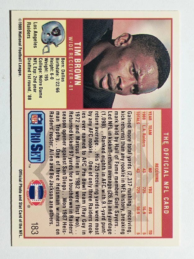 1989 Pro Set #183 Tim Brown RC
