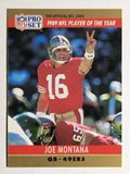 1990 Pro Set #2A Joe Montana ERR/Jim Kelly's stats in text