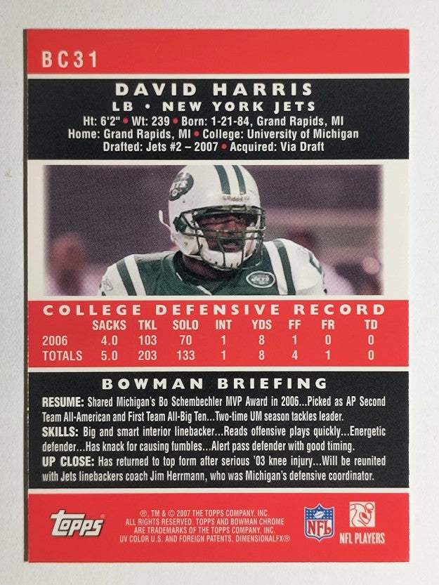2007 Bowman Chrome #BC31 David Harris RC