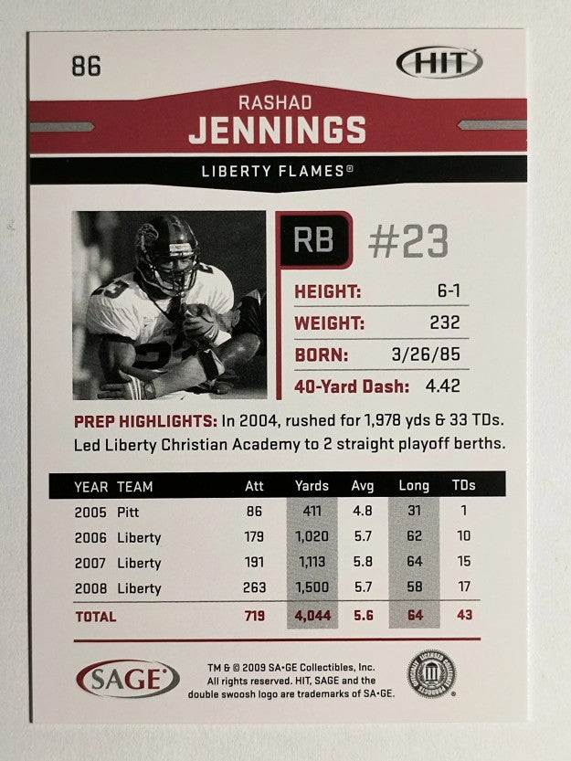 2009 SAGE HIT #86 Rashad Jennings