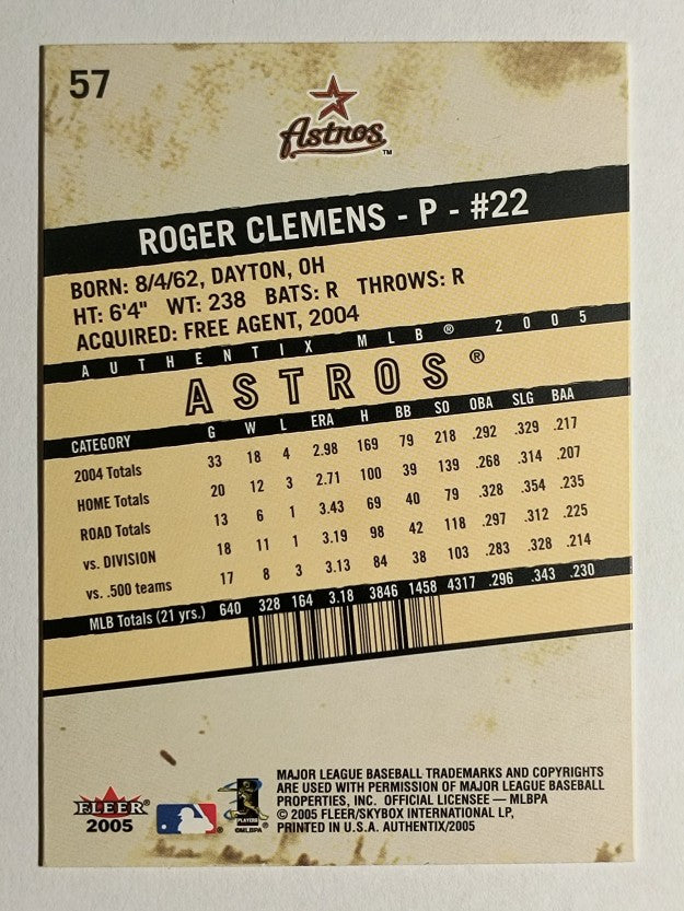 2005 Fleer Authentix #57 Roger Clemens