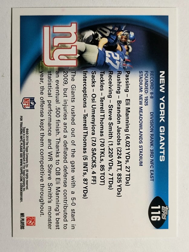 2010 Topps #116 New York Giants Team/Eli Manning/Brandon Jacobs